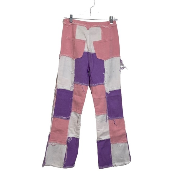 SHEIN Patchwork JeansButton-Front Size Small Purple Pink White Patchwork - Picture 4 of 12